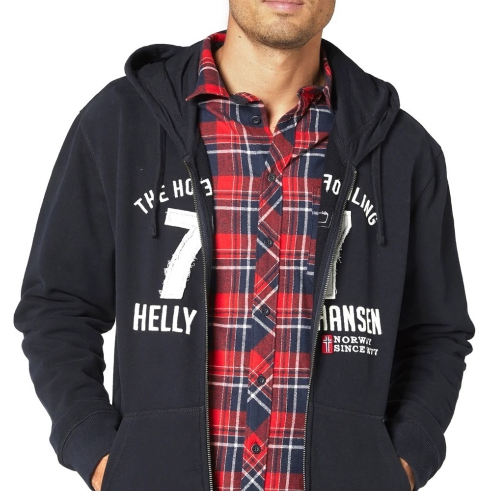 Helly Hansen Men's Navy Blue Full-Zip Hoodie Sweatshirt - medium